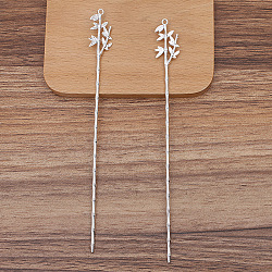 DIY Jewelry Accessories, Bamboo Leaf Alloy Hair Stick Findings, with Loop, Silver, 142x15mm(PW-WG57744-01)