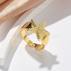 Brass Cuff Rings for Women, Starfish, Real 18K Gold Plated, 15.5x15.5mm, Inner Diameter: 17.5mm(RJEW-U041-20G)