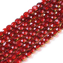 Electroplate Glass Beads Strands, Full Plated, Faceted, Flat Round, Crimson, 4x4.5x3.5mm, Hole: 0.8mm, about 74pcs/strand, 11.73''(29.8cm)(EGLA-Q128-02A-FP06)