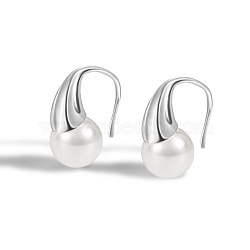 Teardrop Rhodium Plated 925 Sterling Silver Shell Pearl Dangle Earrings for Women, Platinum, 16x8mm(EJEW-Q804-05P)