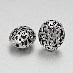Tibetan Style Oval Alloy Filigree Hollow Beads, Antique Silver, 16x13.5x9.5mm, Hole: 1mm(PALLOY-J564-05AS)