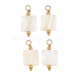 Natural Freshwater Shell Pendants, Square Charm, with 304 Stainless Steel Findings, Ion Plating(IP), Long-Lasting Plated, Real 18K Gold Plated, 22~22.5x10~10.5x3~3.5mm, Hole: 2.5mm(SH-CBA5EEC-03G)