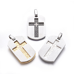 304 Stainless Steel Pendants, Rectangle with Lord's Prayer Cross, Mixed Color, 36x19x3mm, Hole: 4mm(STAS-G195-29)