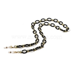 Eyeglasses Chains, Acrylic Oval Link Chains Neck Strap Mask Lanyard, with 201 Stainless Steel Lobster Claw Clasps and Rubber Loop Ends, Black, 780mm(AJEW-P117-04G-02)