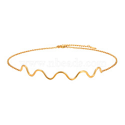Wave Shaped 304 Stainless Steel Link Chain Necklaces for Women, Golden, 12.60~15.75 inch(32~40cm)(FS-WG2DD65-01)