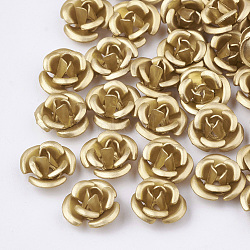 Aluminum Beads, Frosted, Long-Lasting Plated, 3-Petal Flower, LightKhaki, 6x4.5mm, Hole: 0.8mm(FALUM-T001-02A-18)