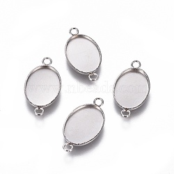 304 Stainless Steel Cabochon Connector Settings, Plain Edge Bezel Cups, Oval, Stainless Steel Color, Tray: 14x10mm, 20.5x11x1.2mm, Hole: 2mm(X-STAS-H394-A-01P)