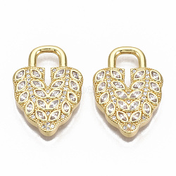 Brass Micro Pave Cubic Zirconia Pendants, Nickel Free, Lock, Clear, Real 16K Gold Plated, 24x17x3mm, Hole: 5.5x4.5mm(ZIRC-T014-002-NF)