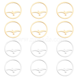 12Pcs 2 Clors 201 Stainless Steel Links Rings, Ring with Bird, Golden & Silver, 15x1mm, 6pcs/color(STAS-UN0041-28)