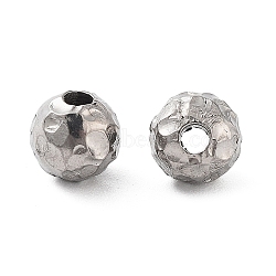 Titanium Beads, Hammered Round, Stainless Steel Color, 6x5.5mm, Hole: 1.8mm(STAS-R224-03A-P)