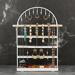 Arch Shaped Iron Jewelry Storage Rack with Wood Mat, Jewelry Organizer Holder Jewelry Tower with Tray, for Bracelet, Necklace, Earrings, Cosmetics Storage, White, 21x8x32cm(PW-WG78772-01)