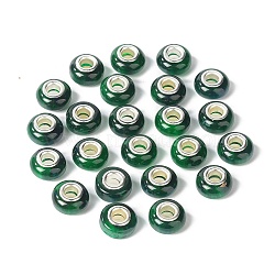 Rondelle Resin European Beads, Large Hole Beads, Imitation Stones, with Silver Tone Brass Double Cores, Dark Green, 13.5x8mm, Hole: 5mm(RPDL-A001-02-03)