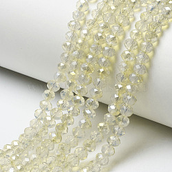 Electroplate Transparent Glass Beads Strands, Half Rainbow Plated, Faceted, Rondelle, Old Lace, 6x5mm, Hole: 1mm, about 85~88pcs/strand, 16.1~16.5 inch(41~42cm)(EGLA-A034-T6mm-H21)