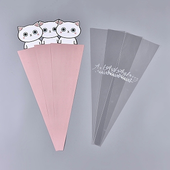 Plastic Gift Bags, Single Flower Packaging Bags, Flower Bouquet Bag, with Paper Cards & Cattoon Pattern, for Children's Day, Cat Pattern, 50cm, 20pcs/bag