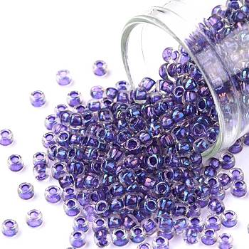 TOHO Round Seed Beads, Japanese Seed Beads, (181) Inside Color AB Crystal/Purple Lined, 8/0, 3mm, Hole: 1mm, about 1110pcs/50g