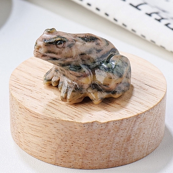 Natural Leopard Skin Jasper Carved Healing Frog Figurines, Reiki Energy Stone Display Decorations, 37x32x25mm
