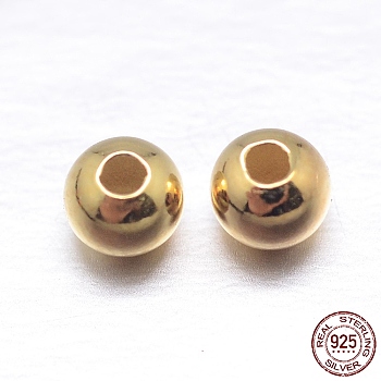 Real 18K Gold Plated Round Sterling Silver Spacer Beads, Golden, 3mm, Hole: 1~1.2mm