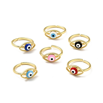 Enamel Horse Eye Open Cuff Ring, Gold Plated Brass Jewelry for Women, Cadmium Free & Lead Free, Mixed Color, US Size 7 1/2(17.7mm)