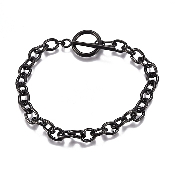 Unisex 304 Stainless Steel Cable Chain Bracelets, with Toggle Clasps, Electrophoresis Black, 7-5/8 inch(19.4cm), 5mm
