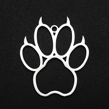 201 Stainless Steel Pendants, Laser Cut, Hollow, Bears Paw, Stainless Steel Color, 29.5x25x1mm, Hole: 1.6mm