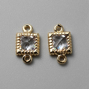 Brass Pave Clear Cubic Zirconia Connector Charms, Geometric Links, Golden, Square, 9x5x2.5mm, Hole: 0.8mm