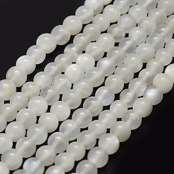 Natural White Moonstone Beads Strands, Round, 6mm, Hole: 1mm, about 67pcs/strand, 15.7 inch(40cm)