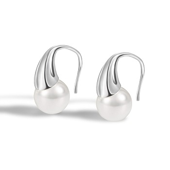Teardrop Rhodium Plated 925 Sterling Silver Shell Pearl Dangle Earrings for Women, Platinum, 16x8mm