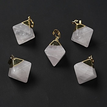 Natural Quartz Crystal Pendants, with Golden Tone Brass Findings, Rhoumbus, 24~26x21~23x16~17mm, Hole: 4.5x8mm