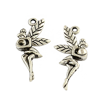 Tibetan Style Alloy Fairy Pendant Rhinestone Settings, Cadmium Free & Lead Free, Antique Silver, Fit for 2mm rhinestone, 25.4x12x4mm, Hole: 1.5mm, about 454pcs/500g