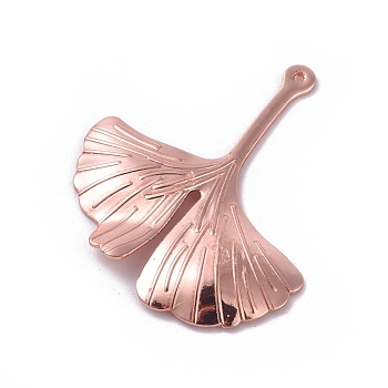 Brass Pendants, Long-Lasting Plated, Ginkgo Leaf, Rose Gold, 29x26x1.5mm, Hole: 1mm