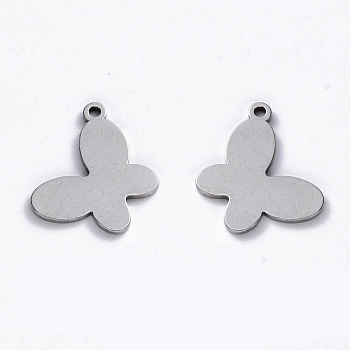 304 Stainless Steel Pendants, Laser Cut, Butterfly, Stainless Steel Color, 13x17x1mm, Hole: 1.4mm