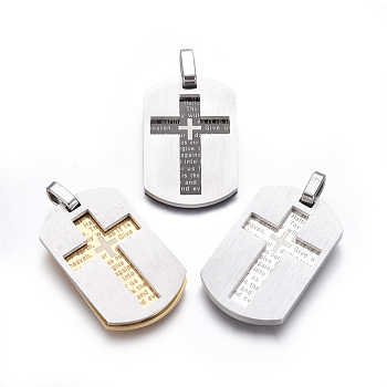 304 Stainless Steel Pendants, Rectangle with Lord's Prayer Cross, Mixed Color, 36x19x3mm, Hole: 4mm