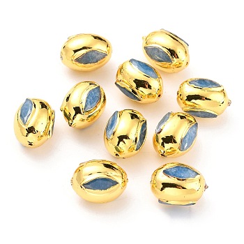 Natural Quartz Beads, with Golden Brass Edge, Dyed, Oval, Sky Blue, 15.5~16x11.5~12mm, Hole: 0.8mm