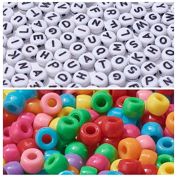 1000Pcs DIY Stretch Bracelets Making Kits for Children's Day, Including Acrylic European Beads & Letter Beads, Elastic Crystal Thread, Mixed Color