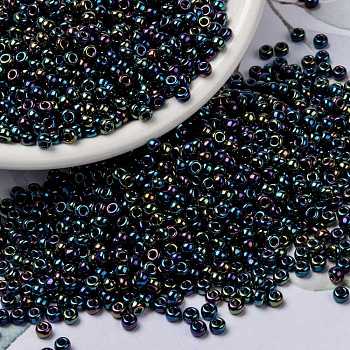 MIYUKI Round Rocailles Beads, Japanese Seed Beads, 8/0, (RR455) Metallic Variegated Blue Iris, 3mm, Hole: 1mm, about 19000~20500pcs/pound
