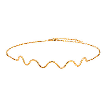 Wave Shaped 304 Stainless Steel Link Chain Necklaces for Women, Golden, 12.60~15.75 inch(32~40cm)
