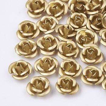 Aluminum Beads, Frosted, Long-Lasting Plated, 3-Petal Flower, Light Khaki, 6x4.5mm, Hole: 0.8mm