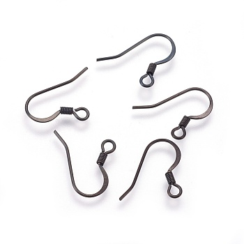 304 Stainless Steel French Earring Hooks, with Horizontal Loop, Flat Earring Hooks, Electrophoresis Black, 14.5x16x2mm, Hole: 1.5mm, 20 Gauge, Pin: 0.8mm
