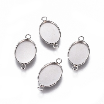 304 Stainless Steel Cabochon Connector Settings, Plain Edge Bezel Cups, Oval, Stainless Steel Color, Tray: 14x10mm, 20.5x11x1.2mm, Hole: 2mm
