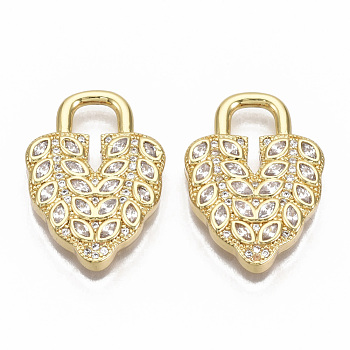 Brass Micro Pave Cubic Zirconia Pendants, Nickel Free, Lock, Clear, Real 16K Gold Plated, 24x17x3mm, Hole: 5.5x4.5mm