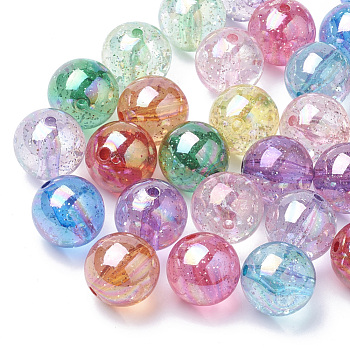 AB-Color Plated Transparent Acrylic Beads with Glitter Powder, Round, Mixed Color, 19~20mm, Hole: 2.5mm, about 112pcs/500g