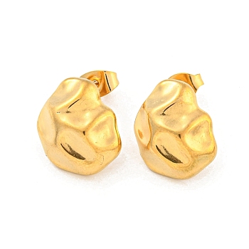 304 Stainless Steel Ear Studs, Stud Earrings for Women, Nuggets, Golden, 16x12mm