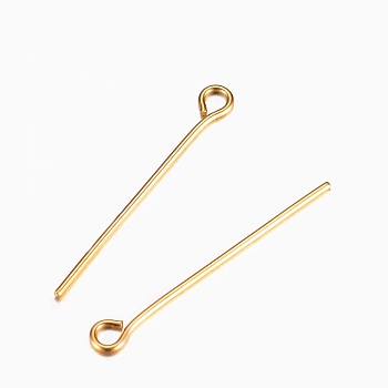 304 Stainless Steel Eye Pins, Real 18K Gold Plated, 24 Gauge, 11x0.5mm, Hole: 2mm