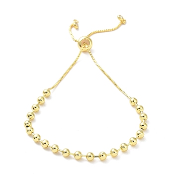 Long-Lasting Plated Brass Round Bead Slider Beacelets for Women Men, Cadmium Free & Lead Free, Real 18K Gold Plated, 10-5/8 inch(27cm), Bead: 3mm