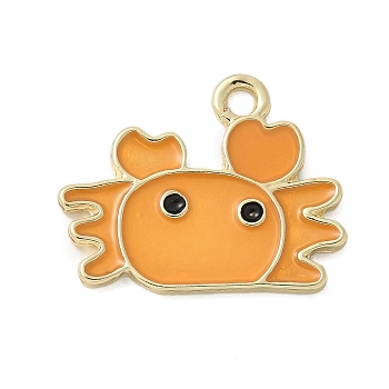 Alloy Enamel Pendants, Golden, Crab Charm, Orange, 16.5x20x1.5mm, Hole: 2mm