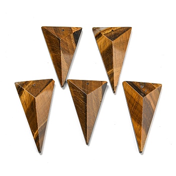 Natural Tiger Eye Pendants, Faceted Triangle Charms, 42~49.5x24.5~27.5x7~9.5mm, Hole: 1.2mm
