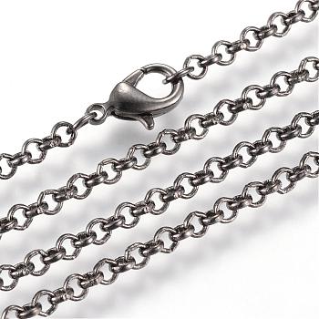 Iron Rolo Chains Necklace Making, with Lobster Clasps, Soldered, Gunmetal, 29.5 inch(75cm)