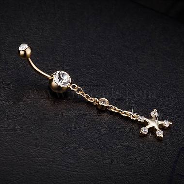 Piercing Jewelry Real 18K Gold Plated Brass Rhinestone Star Navel Ring Belly Rings(AJEW-EE0001-69)-3