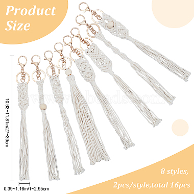 Cotton Knitting Tassel with Wood Beads Keychains(KEYC-WH0018-78)-2
