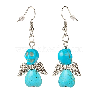 Synthetic Turquoise Skull with Wings Dangle Earrings(EJEW-JE04944-04)-2